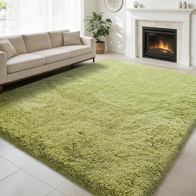 6x9 Fluffy Area Rug for Living Room,Shag Area Rugs for Bedroom,Grass Green Soft Fuzzy Rug Non-Shedding Indoor Plush Carpet for Kids Bedroom Nursery Dorm Home Decor