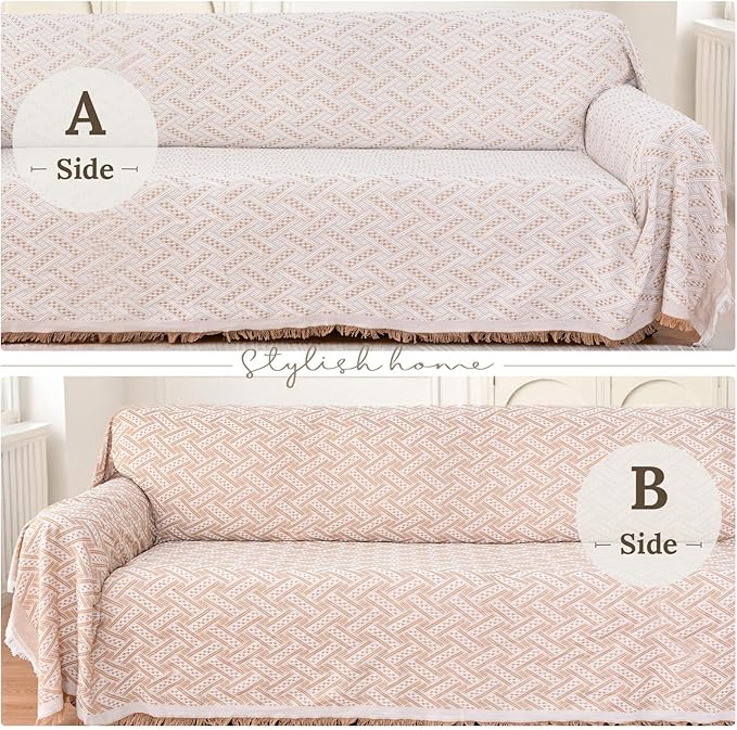 HOMERILLA Sectional Couch Covers for Sectional Sofa L Shaped Sofa Cover Blanket 2 Pieces L Shape Furniture Protector for Pets Dogs(Khaki White, XX-Large)