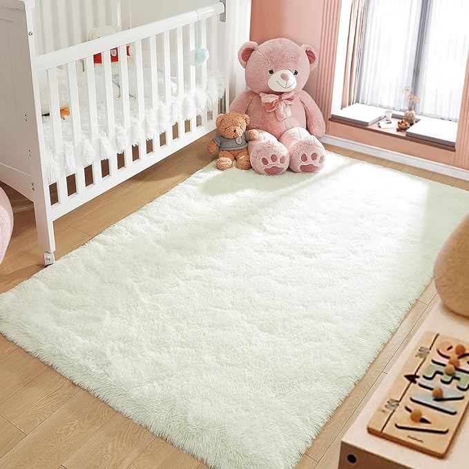 LOCHAS Ultra Soft Indoor Modern Area Rugs Fluffy Living Room Carpets for Children Bedroom Home Decor Nursery Rug 3x5 Feet, Cream