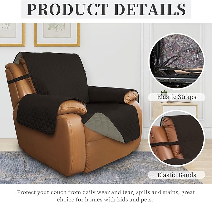 ISSUNTEX Double Protection 100% Waterproof Recliner Covers for Living Room, Reversible Furniture Protector Recliner Couch Sofa Slipcover for Dogs, Pets, Kids (Oversized Recliner, Chocolate/Beige)