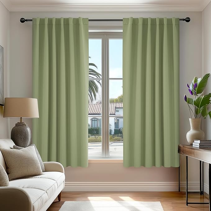 Deconovo Blackout Curtains, Thermal Insulated, W52 x L45 2 Panels, Back Tab, Machine Washable, Room-Darkening Drapes for Bedroom/Living Room Sage Green