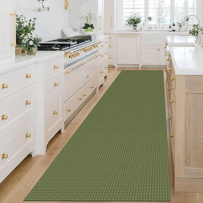 KOZYFLY Extra Long Runners for Hallways 3x14 ft Washable Kitchen Runner Non Slip Rubber Backed Hallway Rug Cotton Entryway Runner Rug Floor Carpet for Indoor Hall, Kitchen,Bright Green/Earthy Green