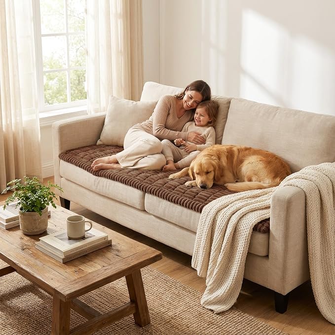 Smiry Couch Cover for Dogs Washable, Non Slip Fuzzy Pet Couch Covers for 3 Cushion Sofa Pet Friendly, Thick Soft Sofa Slipcovers Cushion Protector (Brown, 27.6" x 47")