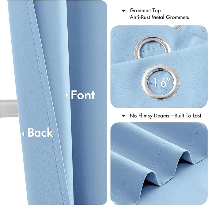 MIULEE Sky Blue Blackout Curtains for Bedroom Living Room 84 Inches Long 2 Panels, Thermal Insulated Room Darkening Drapes Solid Grommet Noise Reduction Light Blocking Window Treatments 40x84 Inch