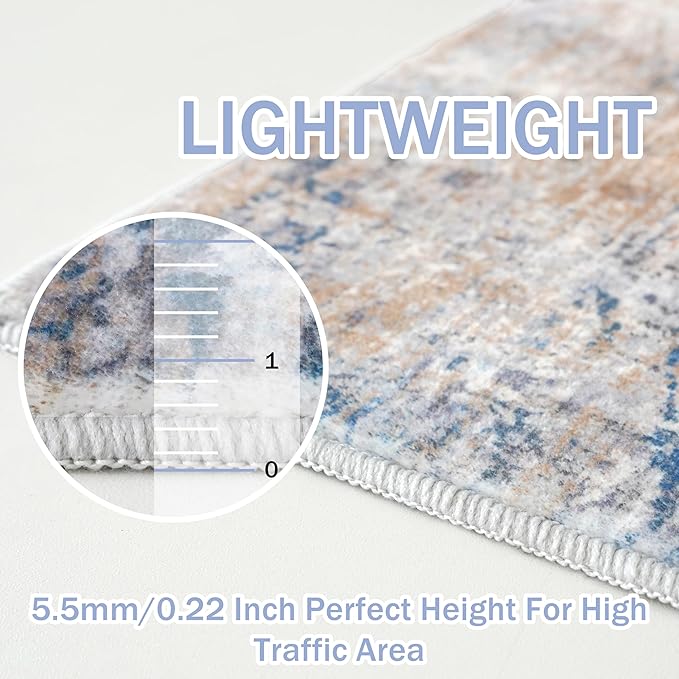 IOHOUZE Abstract Area Rugs 9x12 Ft Washable Large Rugs for Living Room, Non Slip Dining Room Rug, Printed Faux Wool Rugs for Bedroom, Floor Carpet for Office Nursery Playroom, Blue Rust