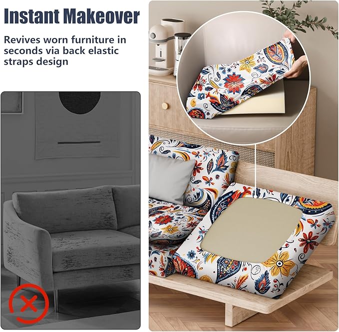 8Pcs Stretch Patio Cushion Covers, Outdoor Couch & Sofa Replacement Slipcovers for Patio Furniture Cushion Covers, Washable Reusable Furniture Protector