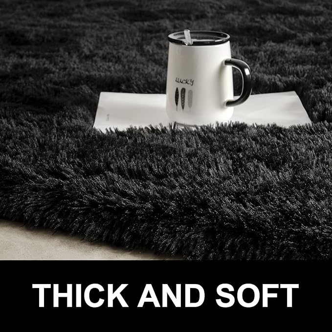 LOCHAS Ultra Soft Indoor Modern Area Rugs Fluffy Living Room Carpets for Children Bedroom Home Decor Nursery Rug 5x8 Feet, Black