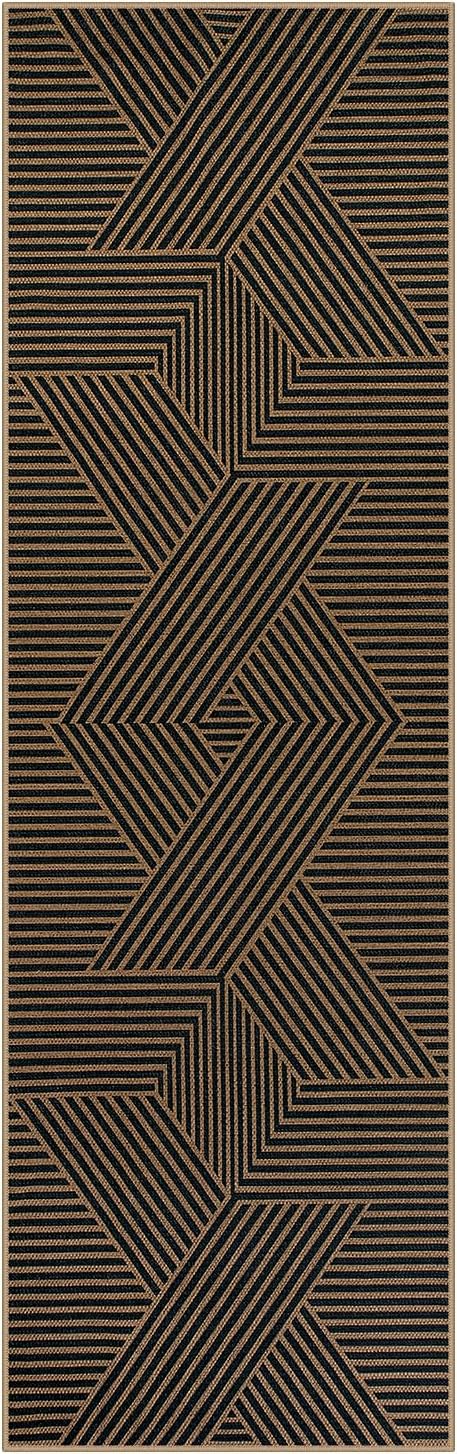 Lahome Enfys Modern Geometric Runner Rug, 2x8 Washable Rug Runners for Hallways Non Slip, Black Outdoor Carpet with Rubber Backing, Farmhouse Non Shedding Kitchen Mats for Floor Entryway