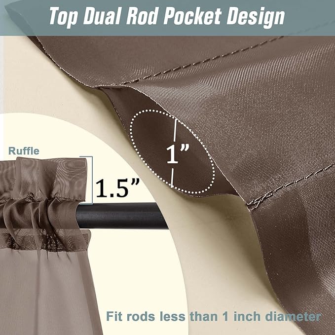 Chocolate Sheer Curtains for Window 72 inches Long 2 Panels Set, Soft Airy Modern Light Filtering Sheer Curtains for Living Room Bedroom, Dual Rod Pocket Solid Window Drapes, 2x42Wx72L inches