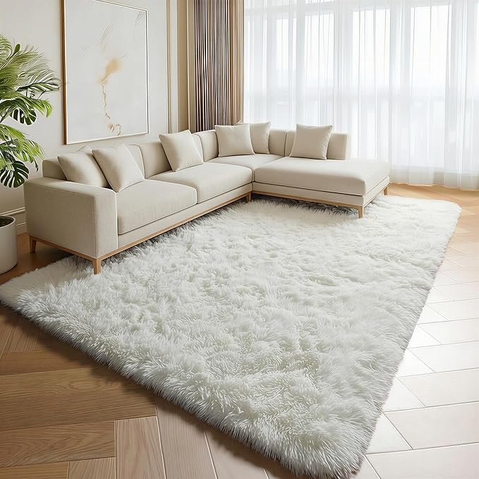 ONASAR Cream White Rugs for Living Room Bedroom, 5x8 Fluffy Bedside Area Rug, Soft Plush Shaggy Indoor Floor Carpet for Nursery Kids Girls Boys Teen Dorm Home Office Decor Aesthetic