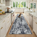 Washable Area Rugs 3x9 Non-Slip Modern Abstract Soft for Living Room Entryway Bedroom Nursery, Print Pattern, Black Navy Blue Gray