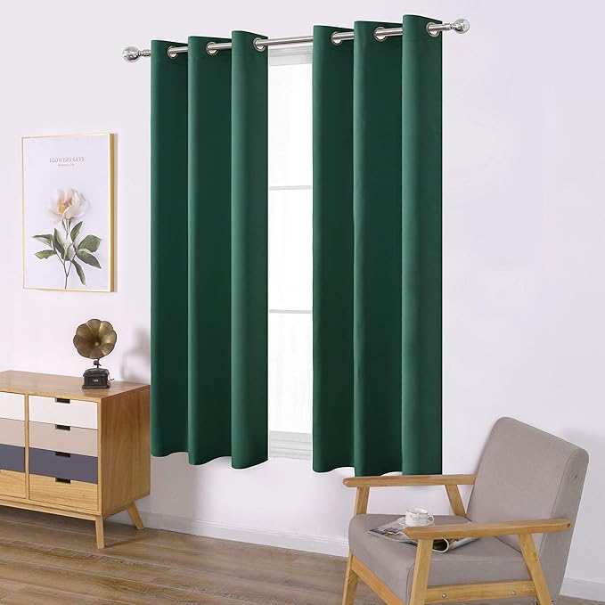 LEMOMO Dark Green Blackout Curtains/42 x 63 Inch/Set of Two Panels Grommet Bedroom Curtains