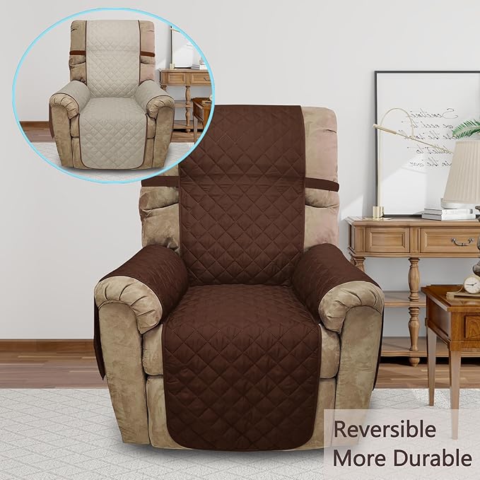 Recliner Chair Covers Reversible Sofa Cover Couch Cover for Pets Lazy Boy Furniture Protector(28''Recliner,Brown/Beige)