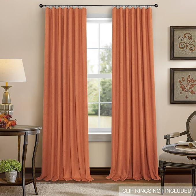 Pitalk Blackout Burnt Orange Curtain for Bedroom 96 Inch Length 2 Panels Back Tab Pocket Room Darkening Privacy Thermal Ochre Dark Orange Black Out Linen Drape for Living Room 52x96 Long Western Decor