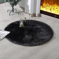 linmopm Faux Fur Rug Sheepskin Shag Fluffy Fuzzy Black 3x3 ft Rugs for Bedroom Bedside Bed Floor Living Room Plush Round High-Density Cushion Carpet Super Sofa Cover