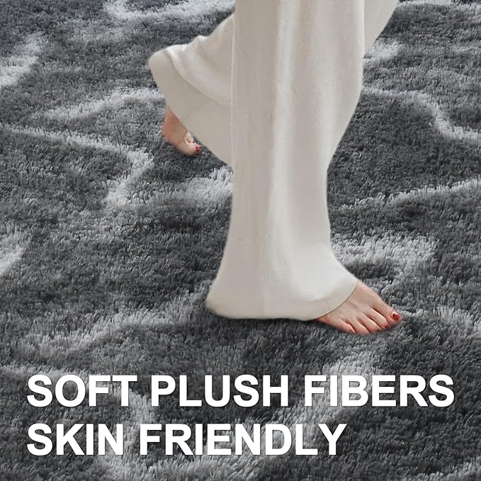 8x10 Ft Extra Large Shag Rugs for Living Room, Tie Dyed Ultra Soft Fluffy Furry Area Rugs for Bedroom Indoor Floor, Aesthetic Carpet for Kids Home Decor (Grey)
