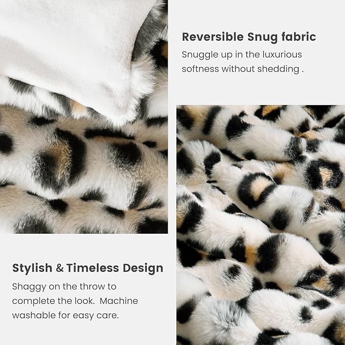 Cozy Bliss Leopard Print Faux Fur Throw Blanket for Couch, Fuzzy Soft Plush Thick Bubble Cheetah Blanket for Sofa Bedroom Living Room, 60x80 Inches