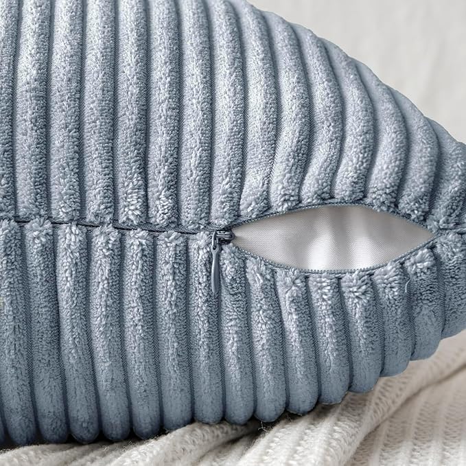 MIULEE Dustyblue Decorative Throw Pillow Covers 18x18 Inch for Couch Bed Sofa Pack of 2 Coastal Boho Farmhouse Throw Pillows Soft Cross Corduroy Patchwork Textured Cushion Cases