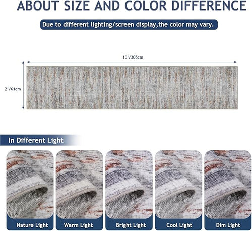 2x10 Runner Rug Non-Slip，Modern Abstract 10ft Washable Runner Rugs for Hallways, Ultra-Thin Long Kitchen Rug Runners,Stain Resistant Floor Carpet for Bedroom,Laundry Room,Entryway（Grey/Multi,2'x10'）