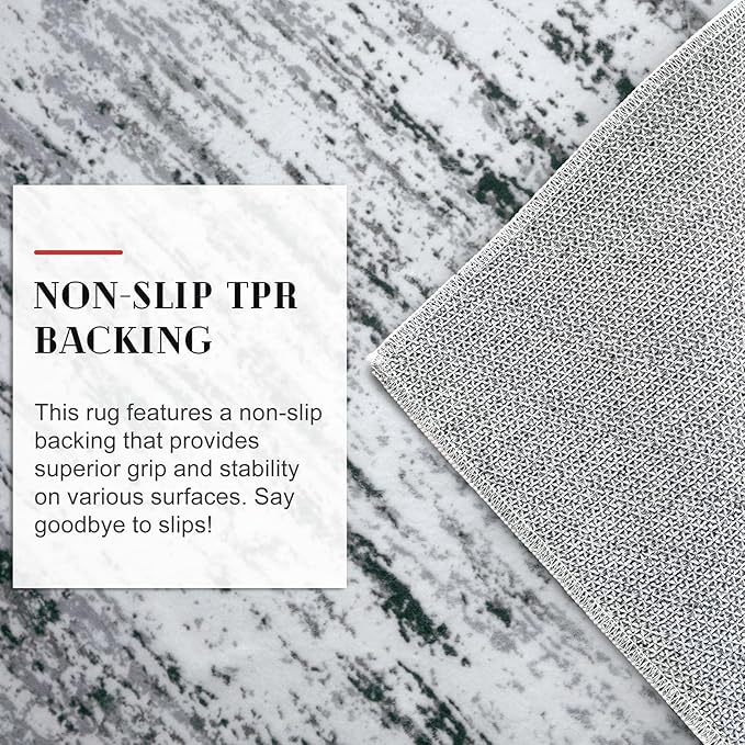 Lansny Modern Abstract 4x6 Living Room Washable Rug Non-Slip Soft Bedroom Area Rug Black Grey White Thin Print Faux Wool Floor Carpet Throw Rugs for Nursery Playroom Dining Room Indoor Home Decor
