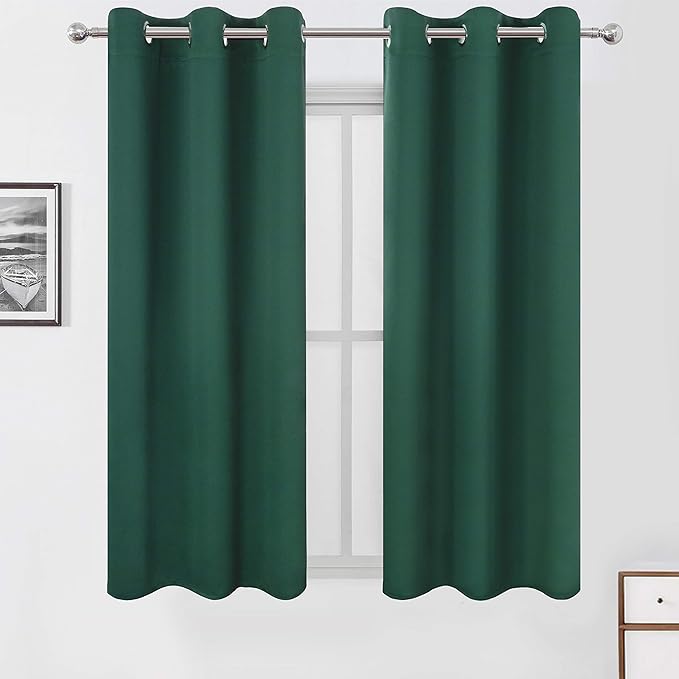 LEMOMO Dark Green Blackout Curtains/42 x 63 Inch/Set of Two Panels Grommet Bedroom Curtains
