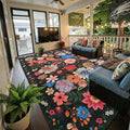 Black/Brown Area Rugs 10x14 Living Room, Non Slip Machine Washable Floral Rugs, Low Pile Lightweight Large Rug for Bedroom, Dining Room, Home Office(10 x 14, Black/Brown)