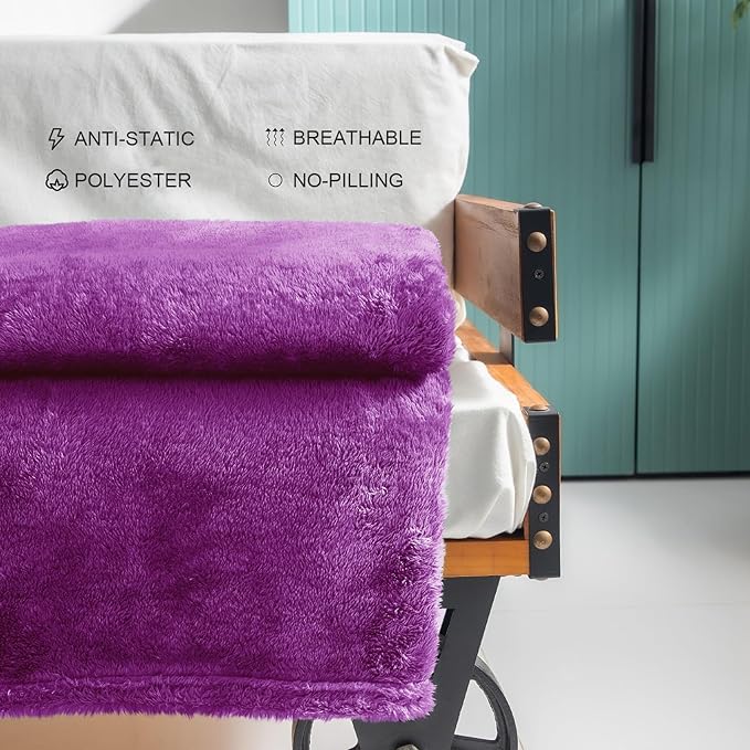 Exclusivo Mezcla Plush Fuzzy Fleece Throw Blanket Extra Large, Super Soft, Fluffy and Warm Blankets for Couch, Bed, All Season (Purple, 50x70 inches)