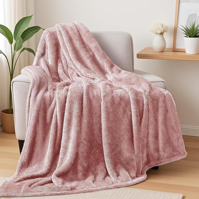 Exclusivo Mezcla Plush Fuzzy Fleece Throw Blanket Extra Large, Super Soft, Fluffy and Warm Blankets for Couch, Bed, All Season Use (50x70 Inches, Pink)