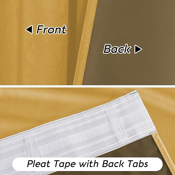 RYB HOME Mustard Yellow Velvet Curtains 84 inches, Back Tab Soft Fabric Room Darkening Thermal Insulated Luxurious Home Decor Curtains for Living Room Bedroom, W 52" x L 84", 2 Panels Set