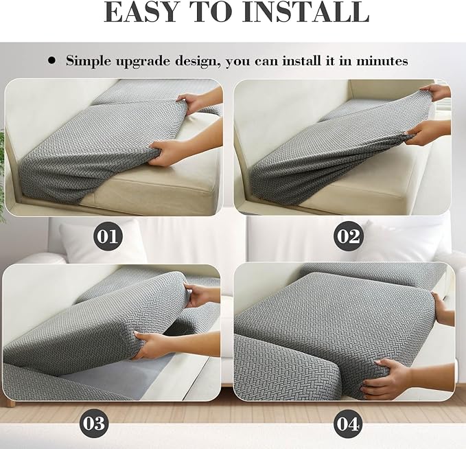 Couch Covers for 3 Cushion Sofa Pet Friendly Couch Cushion Covers Universal Sofa Covers Washable Stretch Slipcovers for Sectional Sofa (Texture Gray,Large Triple Seat Cover)