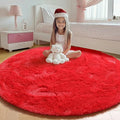 ONASAR Red Round Area Rug 4ft, Soft Bedroom Circle Rugs Floor Mat for Kids Girls Teen Room, Kawaii Fluffy Plush Shaggy Carpet for Nursery Living Room Playroom Christmas Home Decor Princess Castle