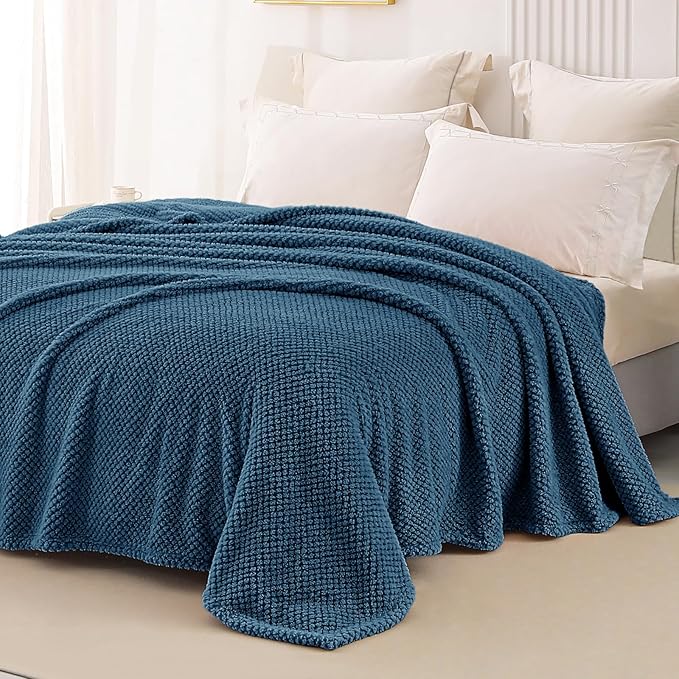 Whale Flotilla King Size Fuzzy Fleece Blanket for Bed, 90x104 Inch Fluffy Warm Soft Jacquard Blankets for All Season, Lightweight and Cozy, Navy Blue