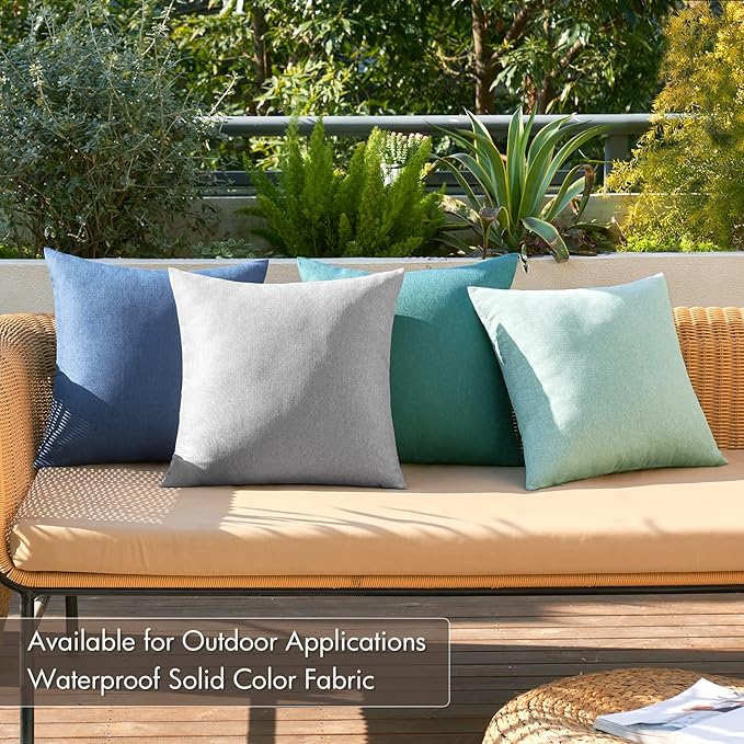 MIULEE Pack of 4 Decorative Outdoor Throw Pillow Covers Linen Waterproof Pillow Covers Farmhouse Cushion Cases for Patio Garden Tent Balcony Couch Sofa 16x16 inch Blue