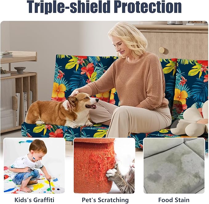 8Pcs Stretch Patio Cushion Covers, Outdoor Couch & Sofa Replacement Slipcovers for Patio Furniture Cushion Covers, Washable Reusable Furniture Protector