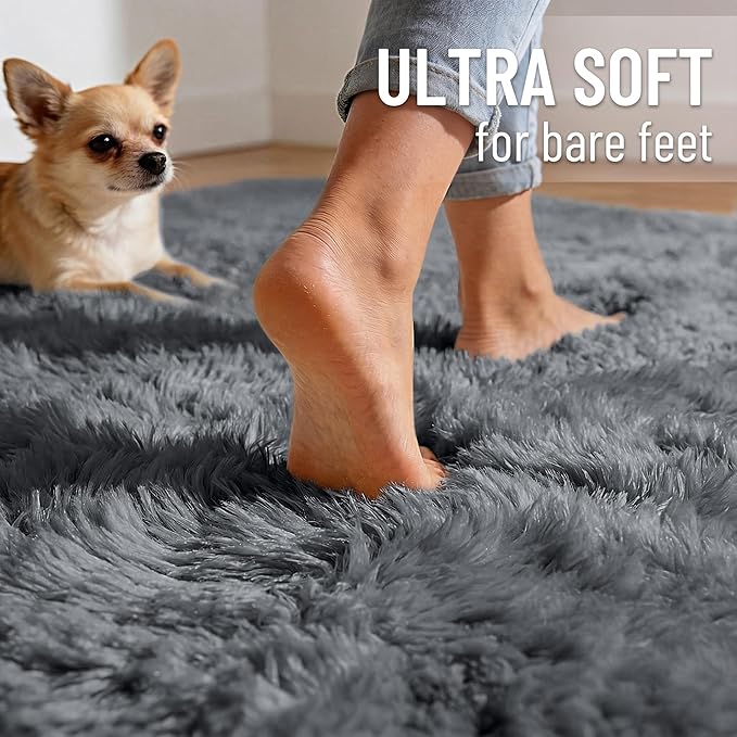 OLANLY 6x11 Machine Washable Large Area Rugs for Living Room, Bedroom, Soft Fluffy Shaggy Bedside Rug, Indoor Floor Carpet for Kids Girls and Boys, Dorms, Nursery, Home Decor Aesthetic, Grey
