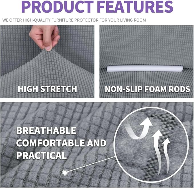 ZNSAYOTX Super Stretch Couch Cover Love Seat Sofa Covers for Living Room Dogs Pet Friendly Furniture Protector Spandex Loveseat Slipcovers with Anti Slip Foam Sticks (Light Grey, Loveseat)