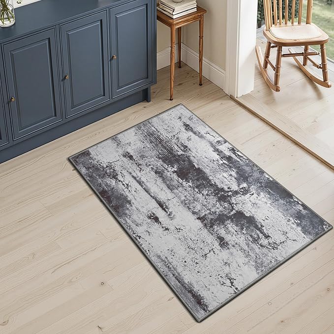 Toneed Entryway Rug 2x3 Door Mat for Indoor Entrance, Washable Small Throw Rug for Kitchen Floor, Front Door, Bedroom Bedside, Non-Slip Low Pile, Abstract Slate Grey