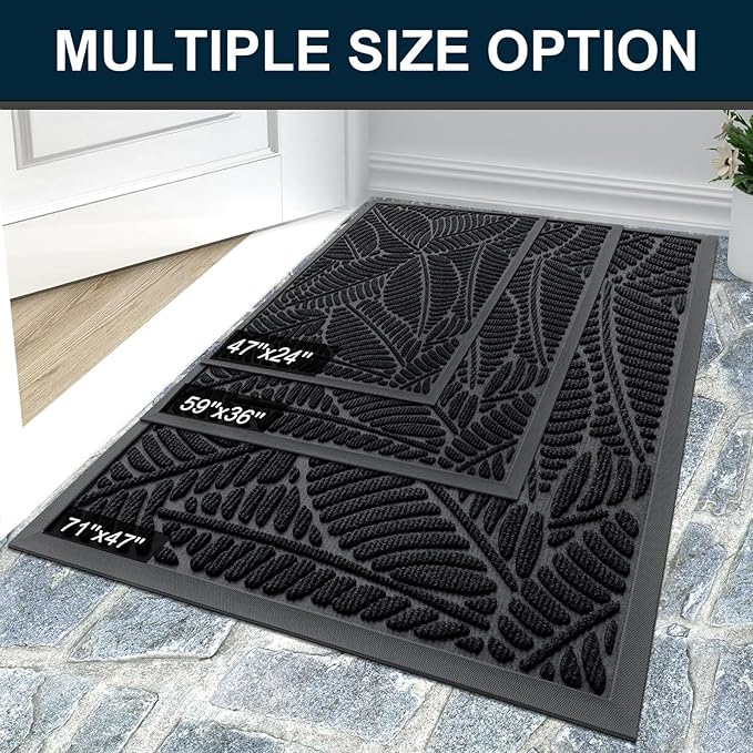 Colorxy Waterproof Doormat, Sturdy Natural Rubber Front Indoor Mat, Non Slip Low Profile Indoor Outdoor Door Mats, Stain and Fade Resistant Floor Mat, Easy Clean Patio Entrance Mat, 59''x36'', Black