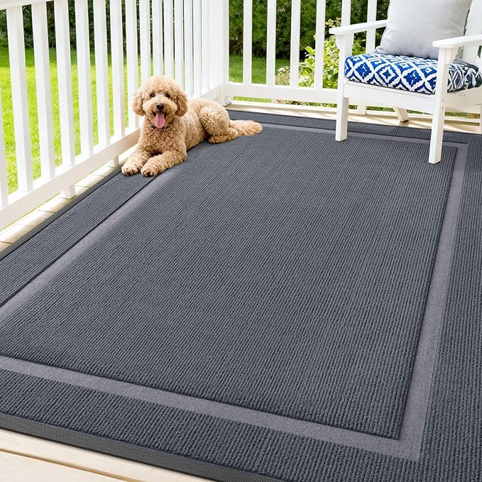 OLANLY Front Door Mat Indoor Outdoor Entrance, Waterproof All-Season, All-Weather Doormat, Sturdy Natural Rubber, Fade Resistant, Low Profile, Easy Clean Patio Porch Entryway Mat, 71x47, Light Grey