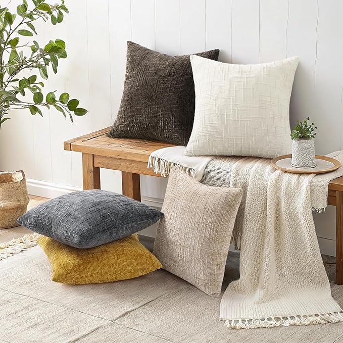 decorUhome Dark Brown Chenille Euro Sham Throw Pillow Covers 22x22 Set of 2 Textured Soft Cozy Slubby Couch Pillow Covers Modern Farmhouse Boho Decorative Pillow Cases for Bed Sofa Living Room