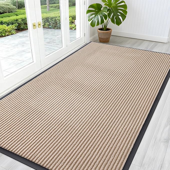 OLANLY Front Door Mat Indoor Outdoor Entrance, Waterproof Heavy Duty Doormat, Fade Resistant, Low Profile, Easy Clean Patio Porch Welcome Floor Mats for Entry, 59x30, Beige