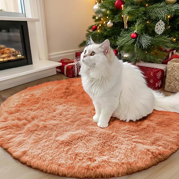 OLANLY Muted Orange Round Rugs for Bedroom - Machine Washable, 3 ft Circle Area Rugs for Living Room, Soft and Fluffy Shaggy Carpet for Teen Girl and Boys, Nursery Rooms, Dorms, Home Decor Aesthetic