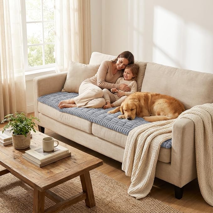 Smiry Couch Cover for Dogs Washable, Non Slip Fuzzy Pet Couch Covers for 3 Cushion Sofa Pet Friendly, Thick Soft Sofa Slipcovers Cushion Protector (Grey, 27.6" x 82.7")