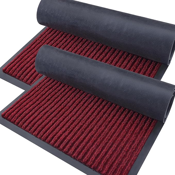 OLANLY Front Door Mat Indoor Outdoor Entrance, 2-Pack 71 x 23 Inch, Waterproof Heavy Duty Doormat, Fade Resistant, Low Profile, Easy Clean Patio Porch Welcome Floor Mats for Entry, Wine Red