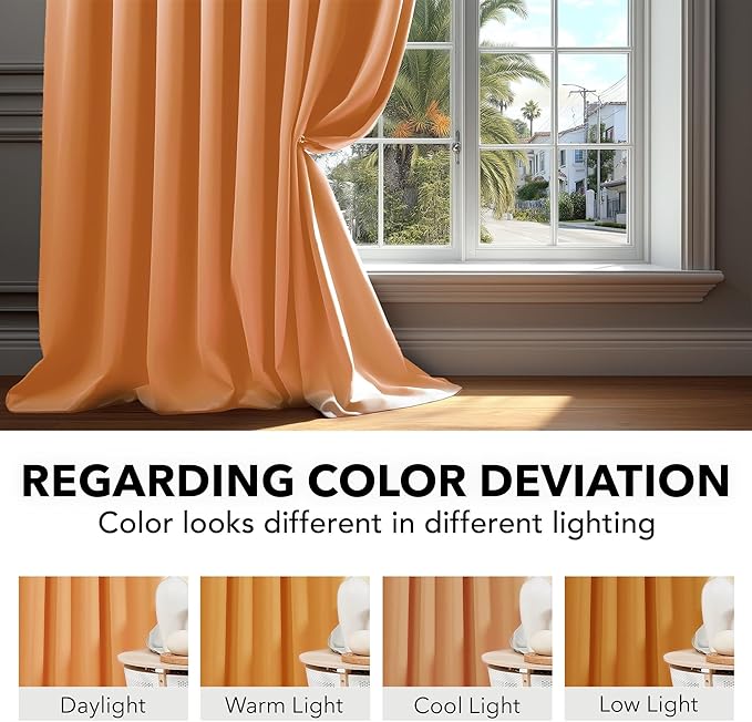 Deconovo Blackout Curtains, Thermal Insulated, W52 x L95 2 Panels, Back Tab, Machine Washable, Room-Darkening Drapes for Bedroom/Living Room Orange Flame