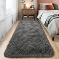 Tepook Fluffy Runner Rugs for Bedroom Aesthetic 2x6 Feet, Shag Soft Bedside Rug with Non-Slip Bottom, Fuzzy Plush Carpet for Room, Hallway Rug for Nursery Dorm Indoor Home Decor, Dark Grey