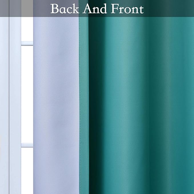 SimpleHome Ombre Room Darkening Curtains for Bedroom, Light Blocking Gradient Grey White to Teal Thermal Insulated Grommet Window Curtains/Drapes for Living Room,2 Panels, 52x84 inches Length