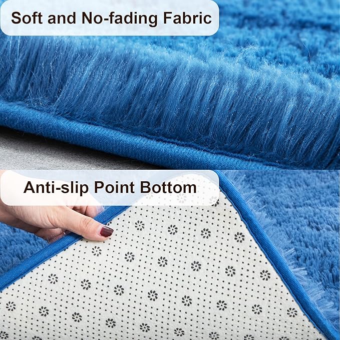 TWINNIS Super Soft Shaggy Rugs Fluffy Carpets, 4x5.9 Feet, Indoor Modern Plush Area Rugs for Living Room Bedroom Kids Room Nursery Home Decor, Upgrade Anti-Skid Rectangular Fuzzy Rug, Indigo