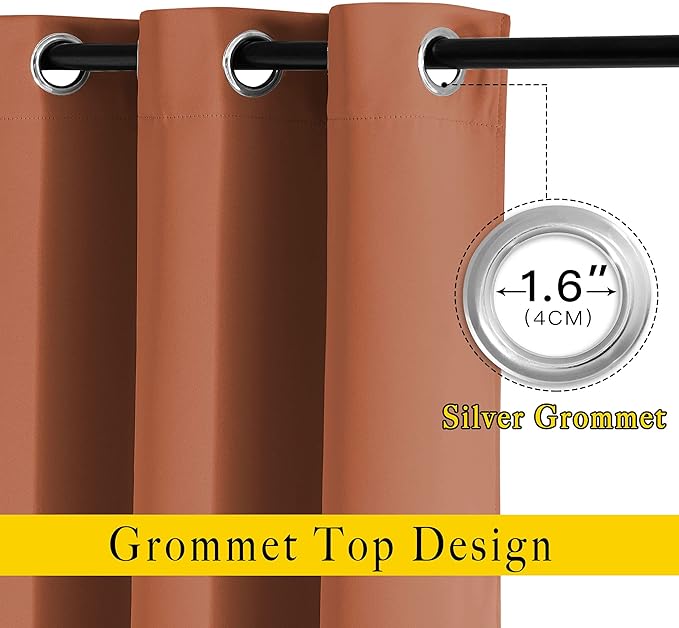 NICETOWN 50% Blackout Burnt Orange Sliding Glass Curtains 2 Panels Set - Window Treatment Thermal Insulated Grommet Light Blocking Sound Reducing Drapes for Bedroom/Living Room, W80 x L84