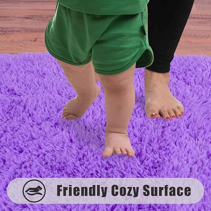 Ultra Soft Runner Rugs for Bedroom Hallways with Upgraded Non-Slip Rubber Backing & Thick Memory Sponge, 2x8 Feet Fluffy Shag Throw Area Rug for Bedside Dorm Light Purple